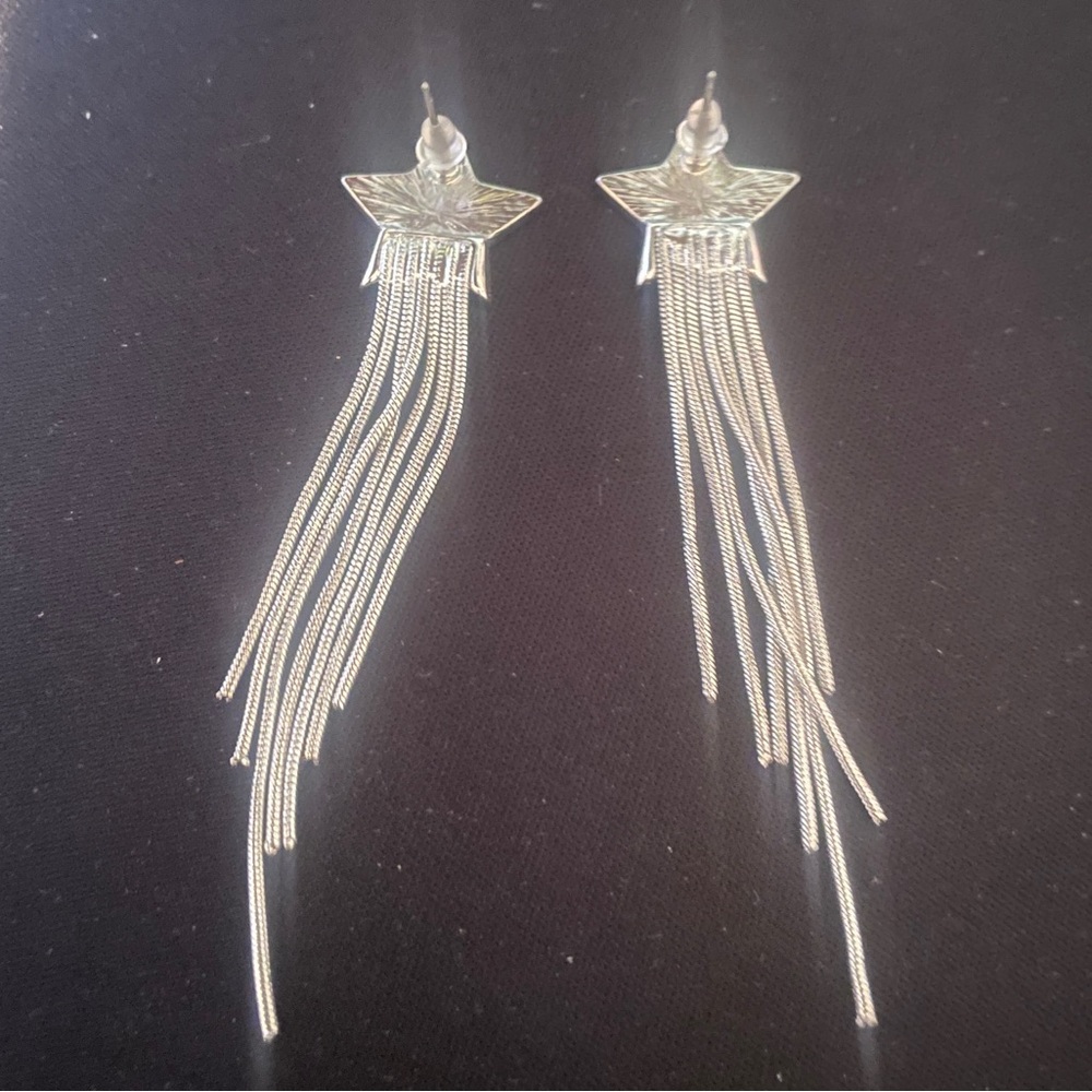 Silver Rhinestone Star drop dangle earrings - Picture 2 of 2